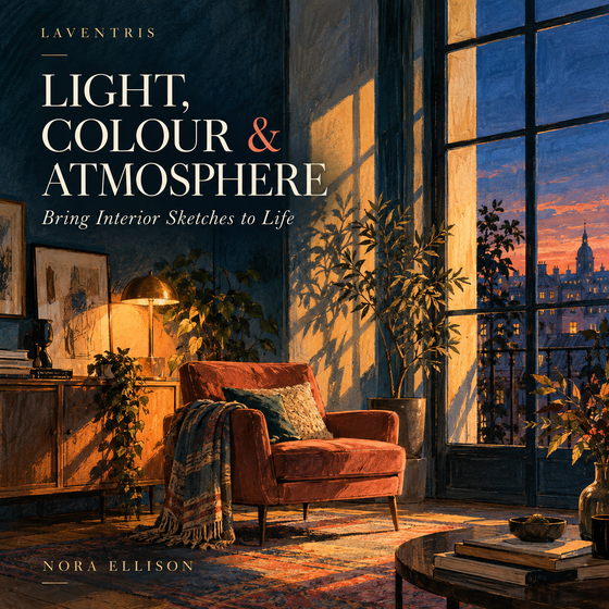 Cover of Light, Colour & Atmosphere, a LAVENTRIS digital interior-drawing guide.