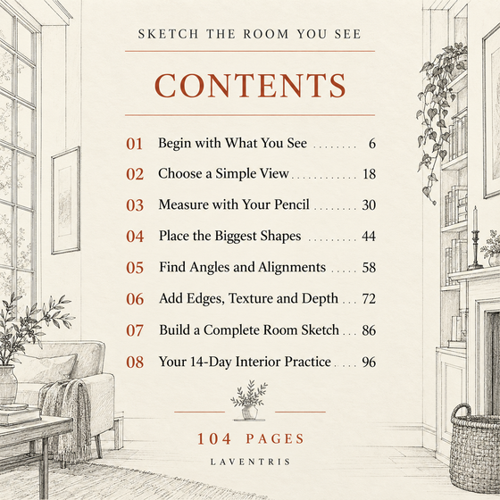 Contents pages with chapter start numbers for Sketch the Room You See.